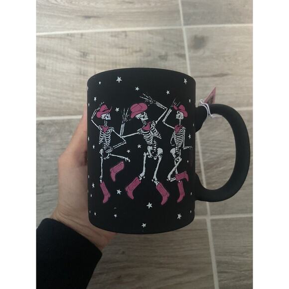Halloween Skeleton Cowboys Coffee Mug Black Pink Let’s Go Ghouls Soft Touch NEW - Picture 3 of 7